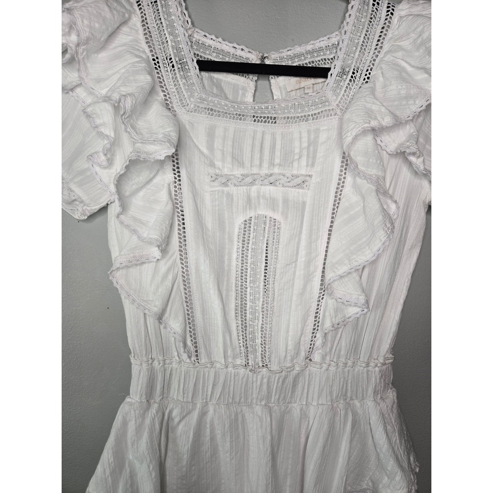Olivaceous White Lace Ruffle Mini Dress Medium Cottagecore Boho Babydoll - Picture 4 of 10